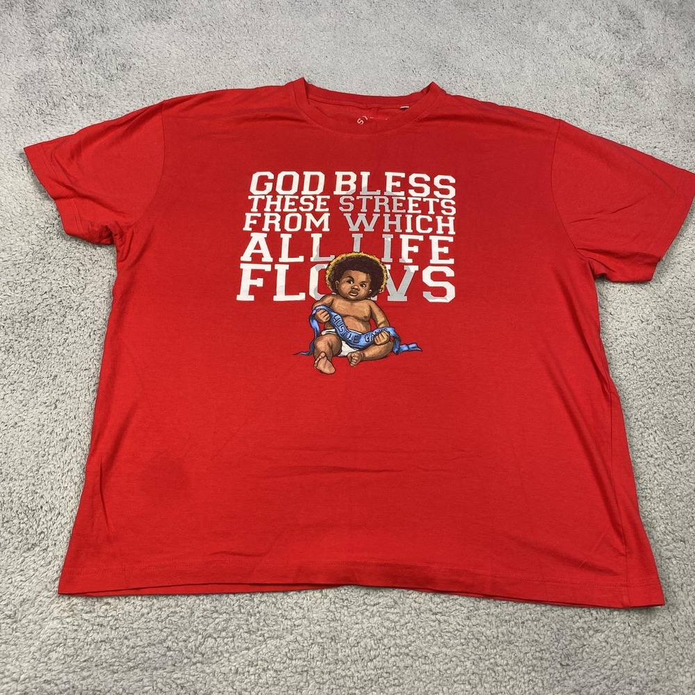 Hustle Gang Shirt Mens 3XL Red Graphic God Bless These Streets Streetwear Tee